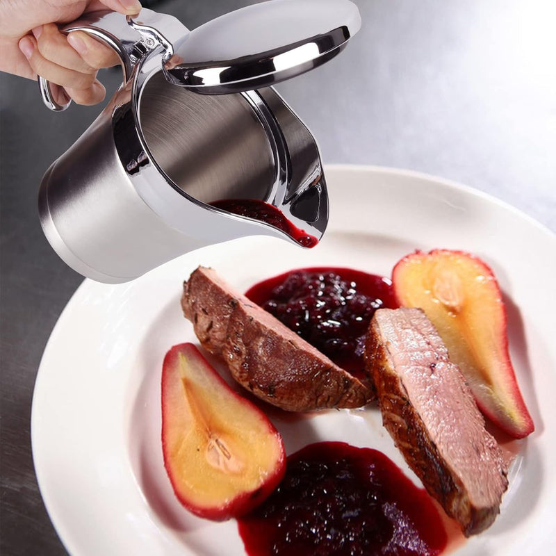 Edelstahl Thermo Sauciere, Sossenkanne mit Klappdeckel, Servierkanne Isoliert Sauce Kanne, Sauce Sos