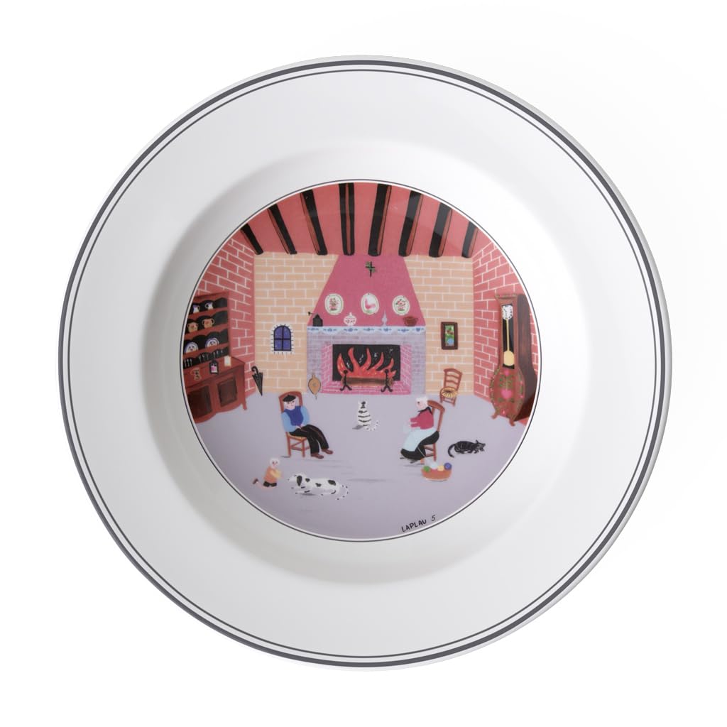 Villeroy und Boch Design Naif Suppenteller "Kamin", 21 cm, Premium Porzellan, Weiss/Bunt Suppentelle