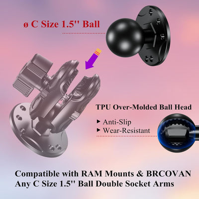 BRCOVAN 1,5'' Kugelhalterung mit Aluminiumlegierung AMPS-Loch Runder Plattenbasis, Kompatibel mit RA
