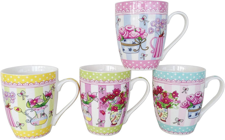 Set mit 4 Tassen mit Blumen, in Originalverpackung, als Geschenk für Hochzeiten, Kommunionen, origin