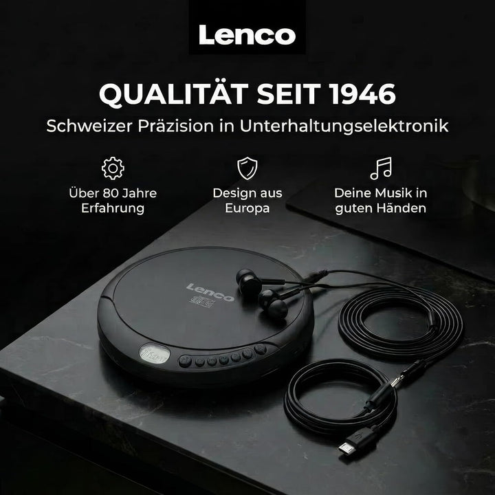 Lenco CD-010 - Tragbarer CD-Player Walkman - Diskman - CD Walkman - Mit Kopfhörern und Micro USB Lad