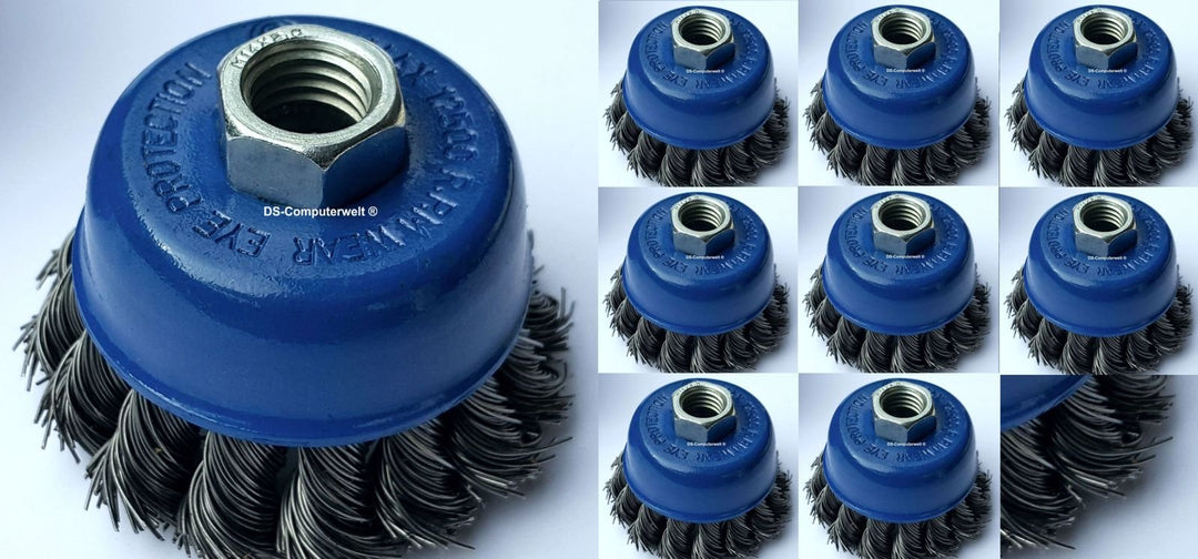 8 Topfbürsten Ø 65 mm gezopfte Schleifbürste M14 x 2 Metall-Drahtbürste für Metall, Rostentfernung,