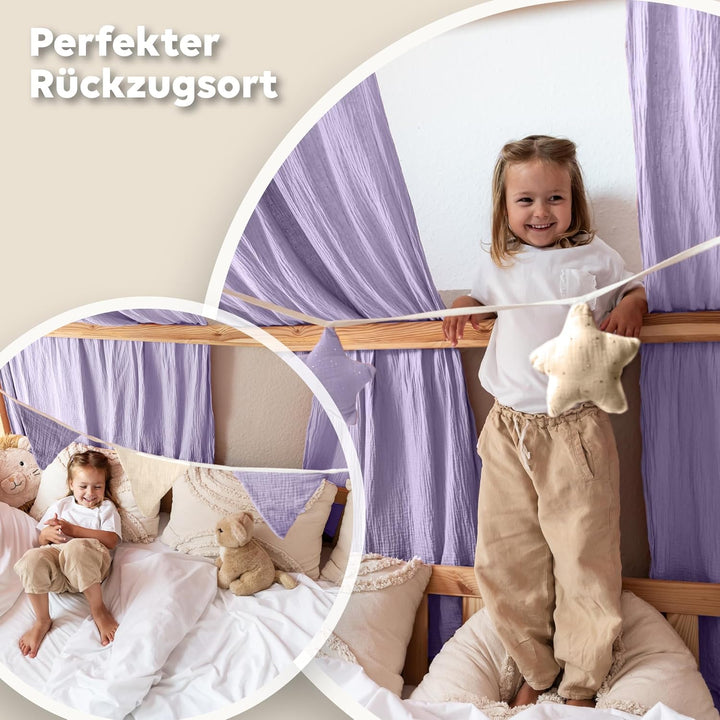 Hausbett Himmel mit Gold Applikation [in 12 Farben] Betthimmel Hausbett aus 100% Baumwolle Musselin