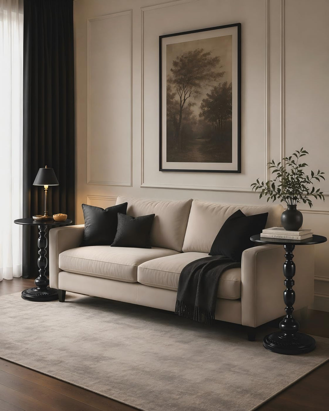 Couchtisch Schwarz Rund, 2er Set Beistelltisch Rund für Wohnzimmer, Vintage Sofatisch, Kleiner Beist