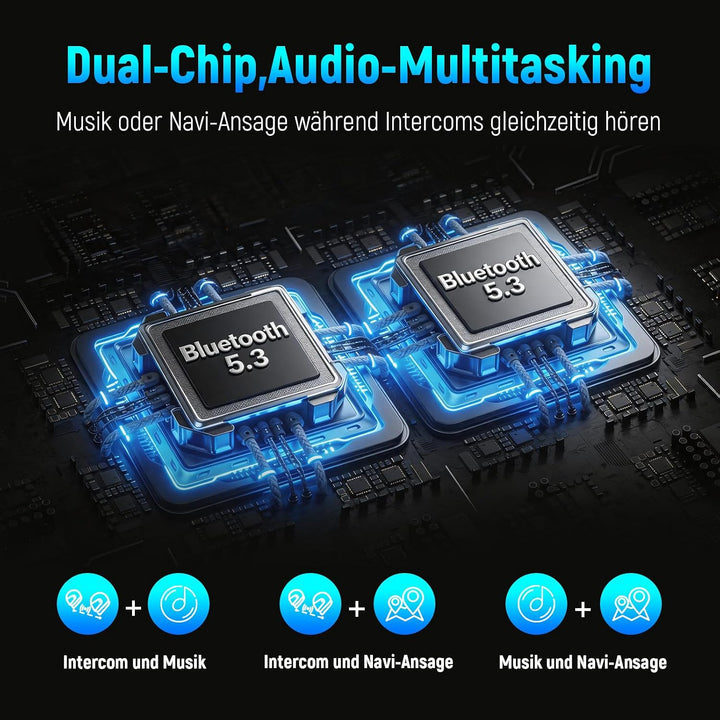 L2 Intercom Motorrad, 2-Wege-Kommunikationssytem mit Audio Multitasking | Helm Headset, Gleichzeitig
