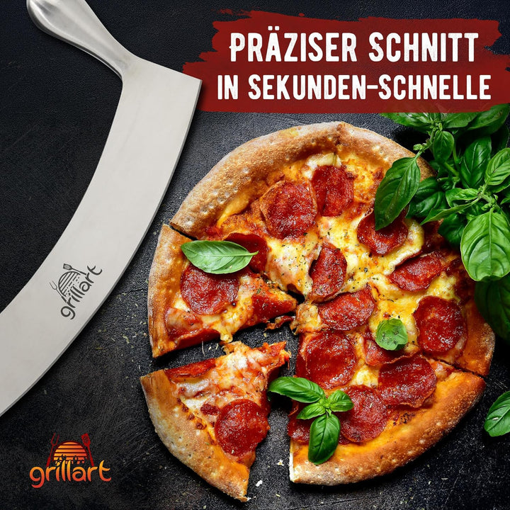 grillart® Premium Pizzamesser – Extra scharfer Edelstahl Pizzaschneider mit 30 cm Klinge & Doppelgri