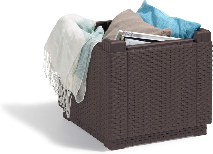 Allibert 206721 Hocker mit Kissen Cube w/cushion, Rattanoptik, Kunststoff, braun