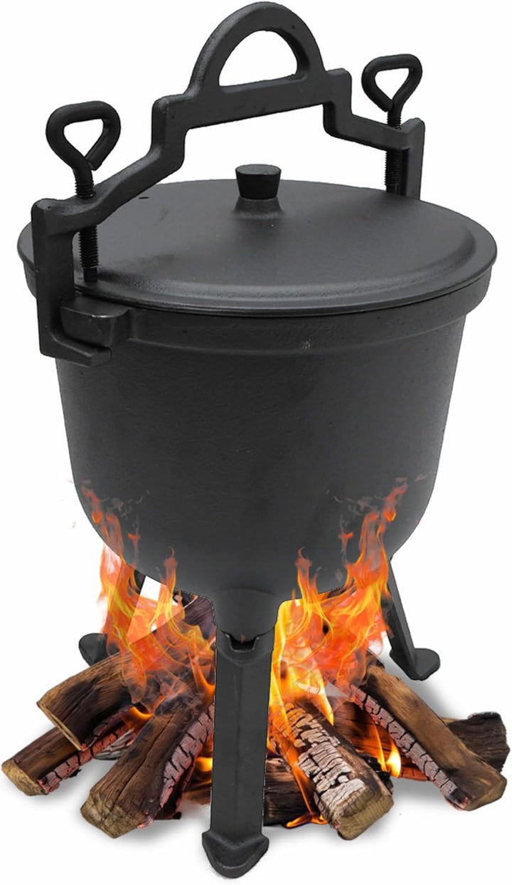 Gusseiserner Kochtopf, Jagd-Topf, Bräter für Lagerfeuer und Grill 8L 10L (10L), 10L