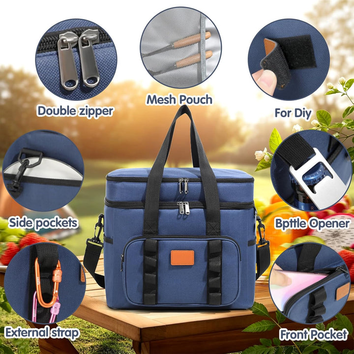 Kühltasche 30.7L Doppel-Kühltasche Gross Faltbar, Thermotasche Hält Warm &amp; Kalt, Picknicktasche mit