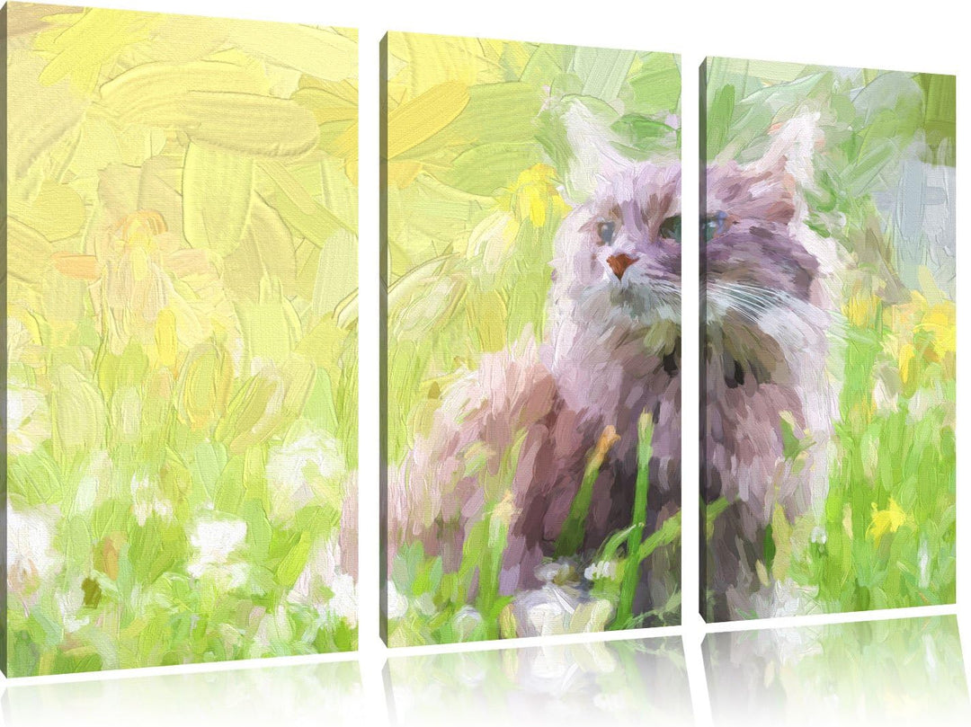 Pixxprint Katze in der Wildnis Kunst als Leinwandbild 3 teilig/Grösse: 3 Teilig (120x80) / Wandbild/