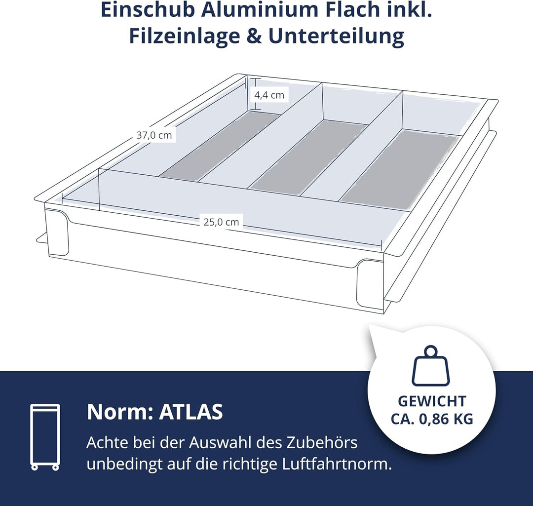 Einschub Aluminium Flach, Schublade, Schubkasten, Drawer, Zubehör für Flugzeugtrolleys, Airline Trol