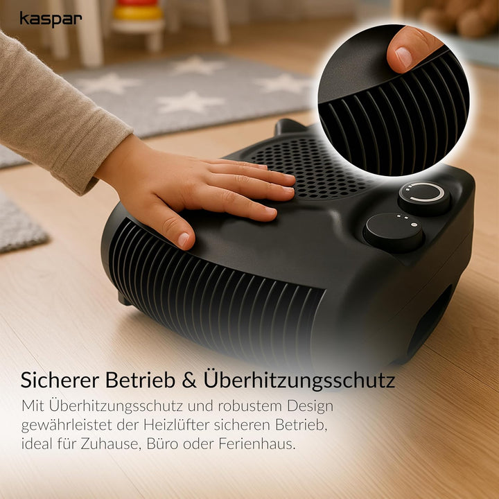 KASPAR Heizlüfter Klein Kompakt Thermoventilator Elektroheizer 1000 W 2000 W Mit Ventilatorfunktion
