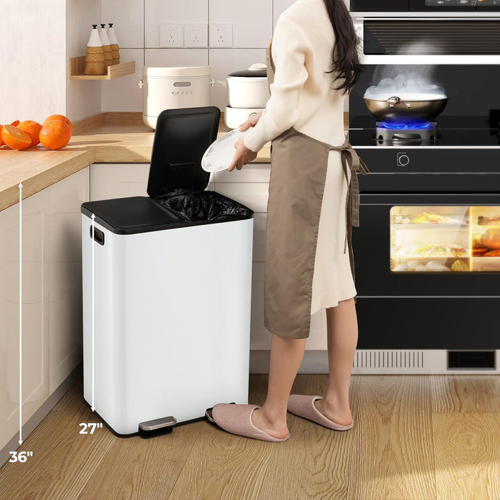 GIANTEX Mülleimer 2 Fächer 2 x 30 L, Doppelmülleimer Abfalleimer Küche, Küchenmülleimer Küchenabfall