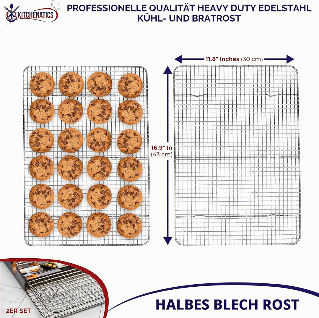 KITCHENATICS Edelstahl-Grillrost &amp; Auskühlgitter, passt auf Backbleche für das Backen von Keksen und