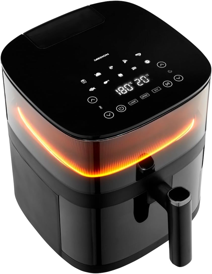 MEDION X10 XL Heissluftfritteuse (5 Liter Frittierkorb, innovative Wassersprühfunktion für krosse kn