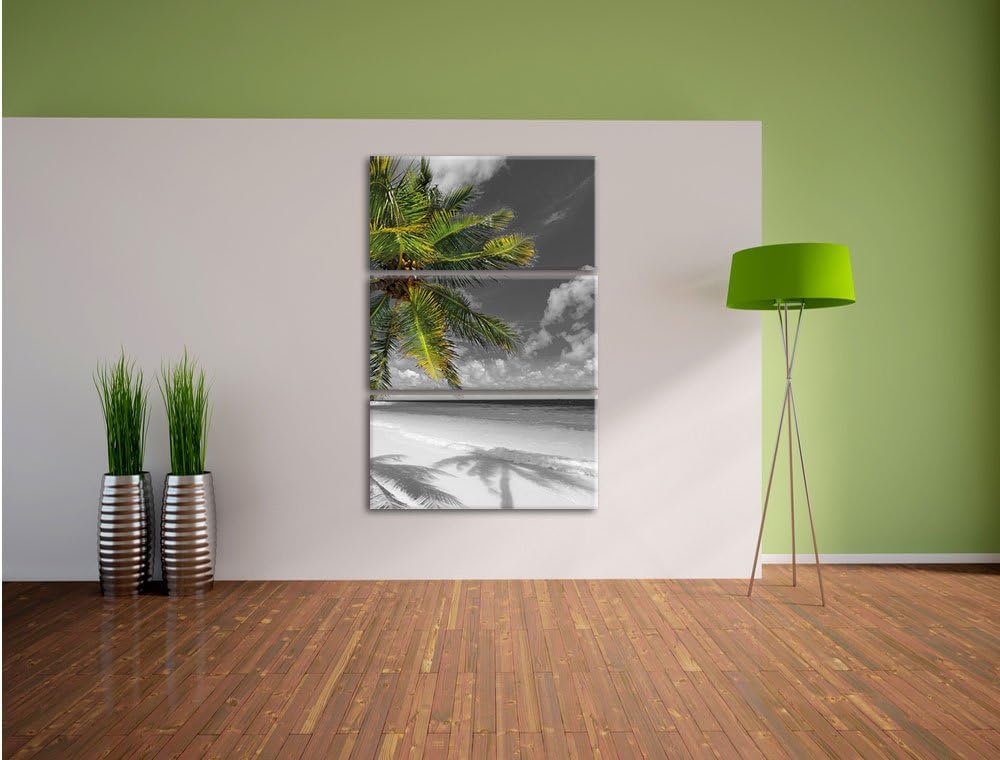 Pixxprint riesige Palem über Strand schwarz/weiss 3-Teiler Leinwandbild 120x80 Bild auf Leinwand