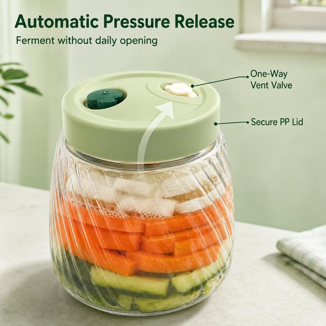 2 Pack 1L Glass Fermentation Jars with Double Airlock Valve,Kimchi behälter,fermentierglas, Airtight