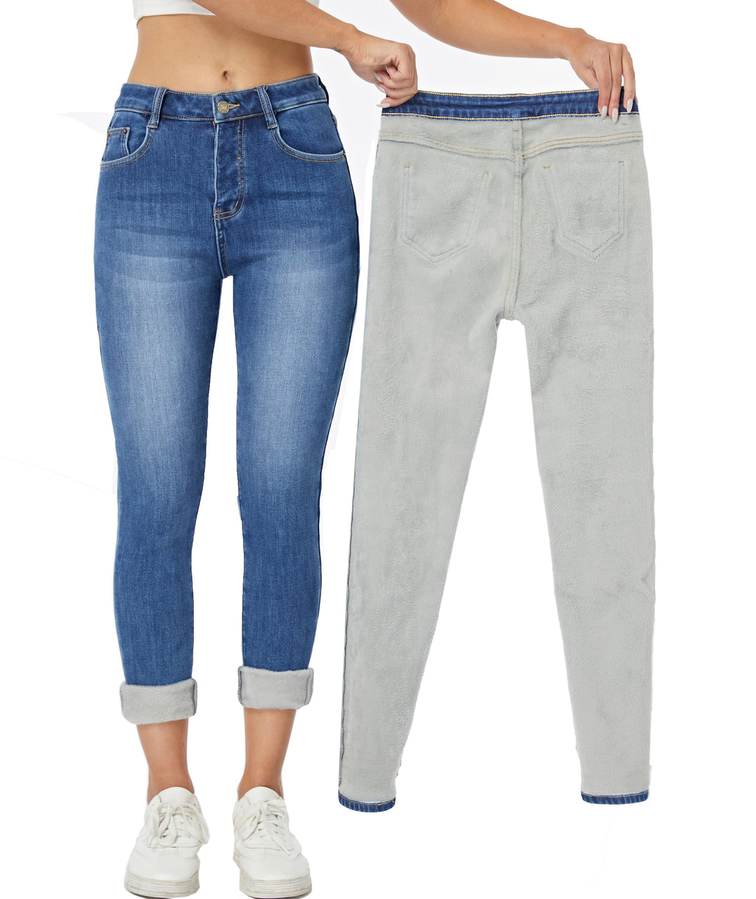 Yehopere Damen Winter Fleece Gef¨¹ttert Jeans Slim Fit Warm Skinny High Waist Denim Jeans XS Kurz Bl