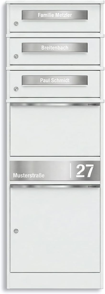 Metzler Paketbox mit 3 Briefkästen – 3er Briefkasten mit Paketfach & Namensgravur, personalisierte B