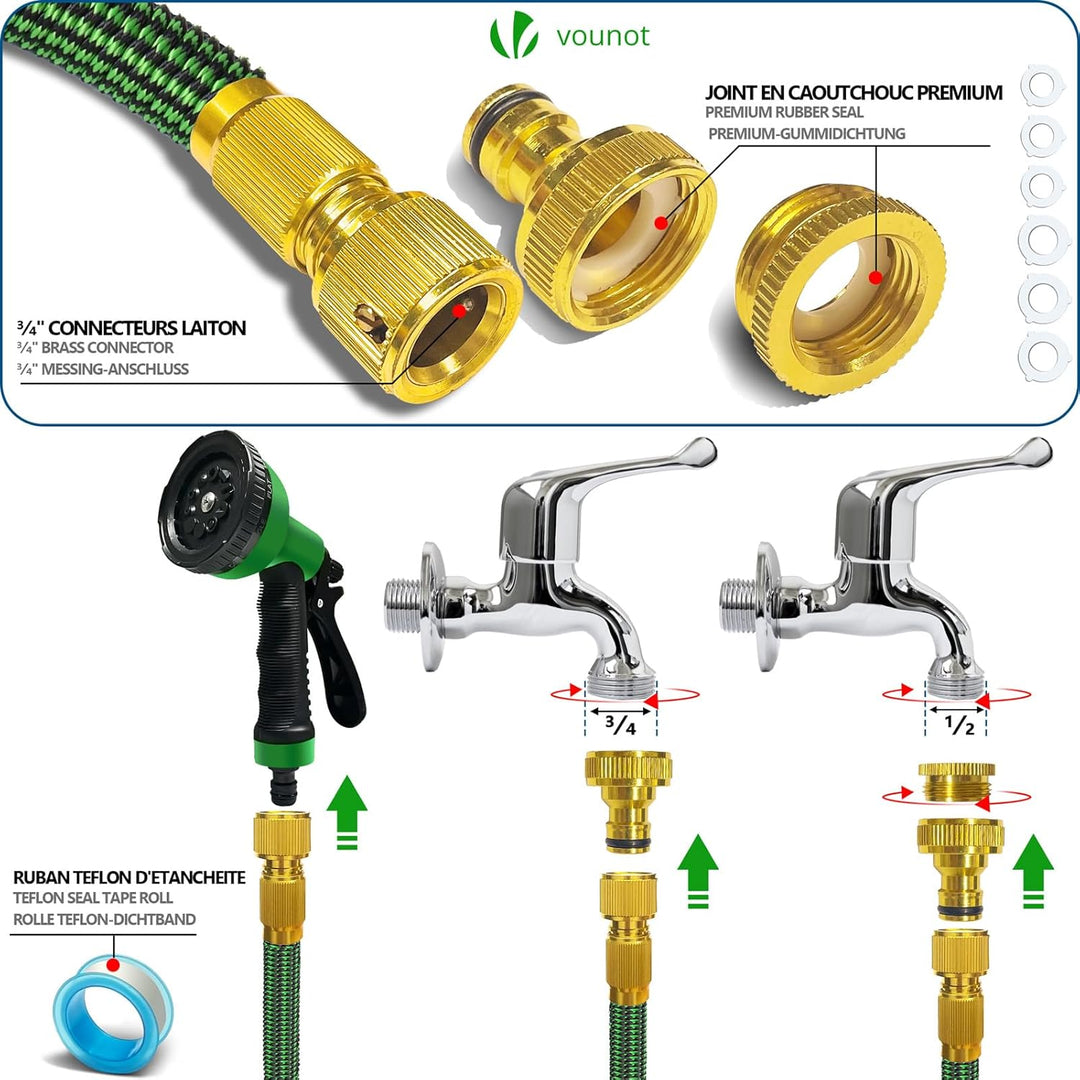 VOUNOT Flexibler Gartenschlauch 15 m, Flexibel Wasserschlauch Dehnbarer mit 10 Sprühfunktionen, 1/2