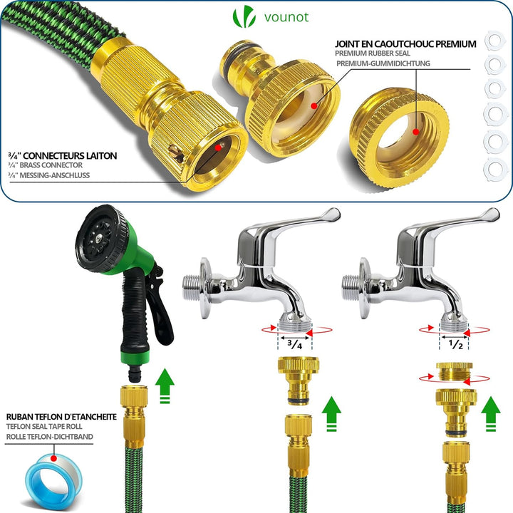 VOUNOT Flexibler Gartenschlauch 15 m, Flexibel Wasserschlauch Dehnbarer mit 10 Sprühfunktionen, 1/2