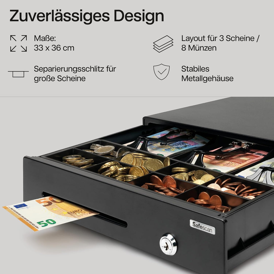 Safescan LD-3336 Light-Duty Kassenschublade mit 3 Fächern für Banknoten und 8 für Münzen - Kassenlad