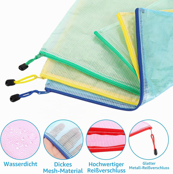ASelected 25 Stücke Dokumententasche A3 Reissverschluss, 5 Farbe Mesh Kunststoff Reissverschlusstasc