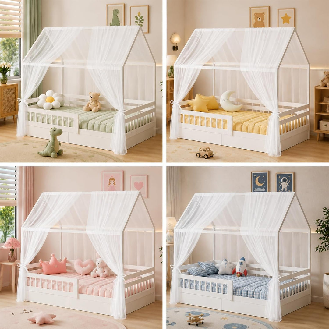 Betthimmel für Hausbett, 2 Stück Kinderzimmer Himmel 350x150cm, Hausbett Himmel aus Baumwoll-Musseli