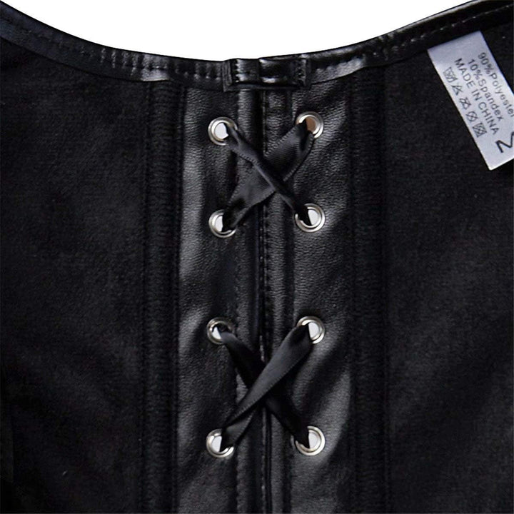 Jutrisujo Korsett Damen Leder Top Corsage Strapse Reissverschluss Bluse Frauen Schwarz XXS Schwarz,