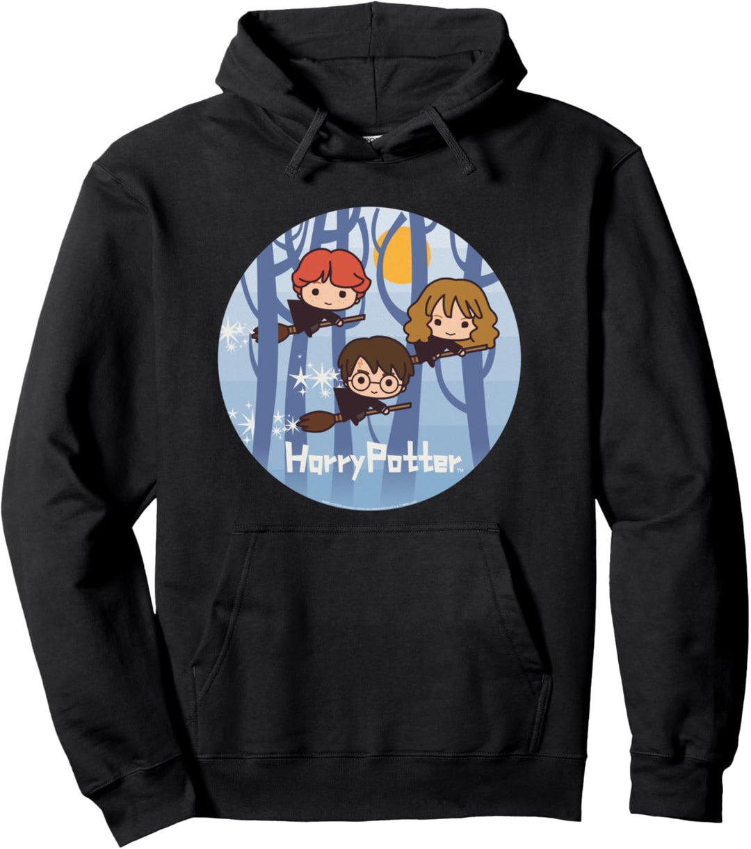 Harry Potter Chibi Trio Flying On Broomsticks Pullover Hoodie