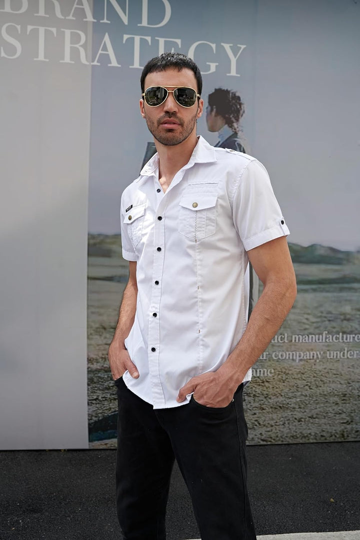 Iris Sprite Herren Hemd Kurzarm Baumwolle Outdoor Freizeithemd für Männer L Weiss, L Weiß