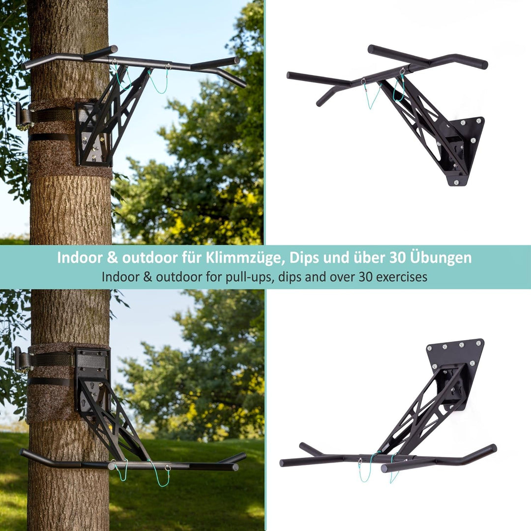 PULLUP & DIP Premium Klimmzugstange und Dip Stange, Mobil für Wand und Befestigung an Baum & Pfosten