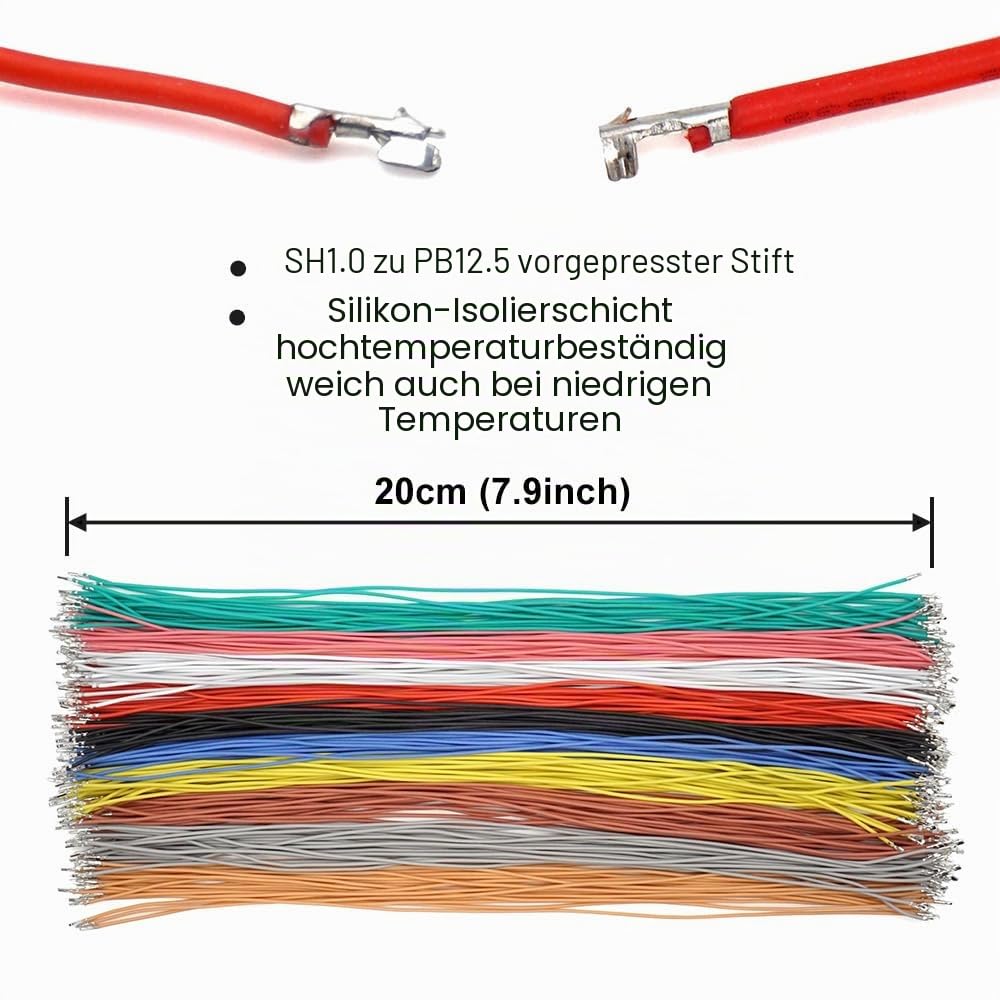 SH1.0 auf PB1.25 vorgecrimptes Kabel und Stecker-Set, kompatibel mit JST SH 1,0 mm Molex PicoBlade 1