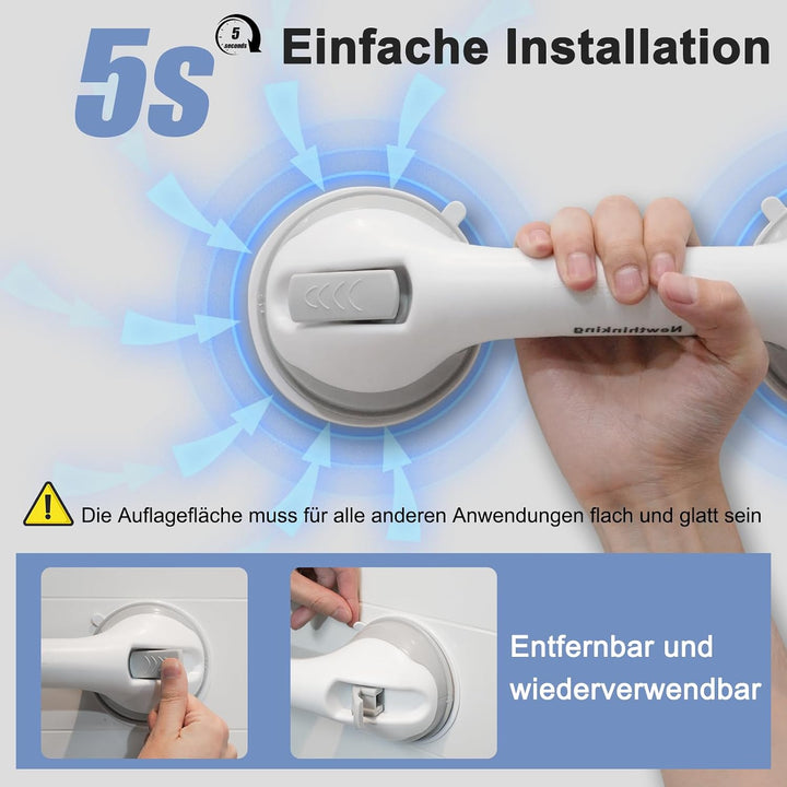 Newthinking Dusche Haltegriff mit Saugnapf 30CM, Haltegriff Dusche Ohne Bohren, Haltegriff Badewanne