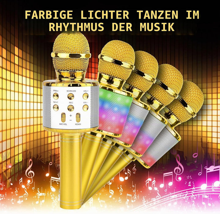 ShinePick Drahtloses Bluetooth Karaoke Mikrofon für Kinder - Tragbare LED 4 in 1 Sing Microphone für