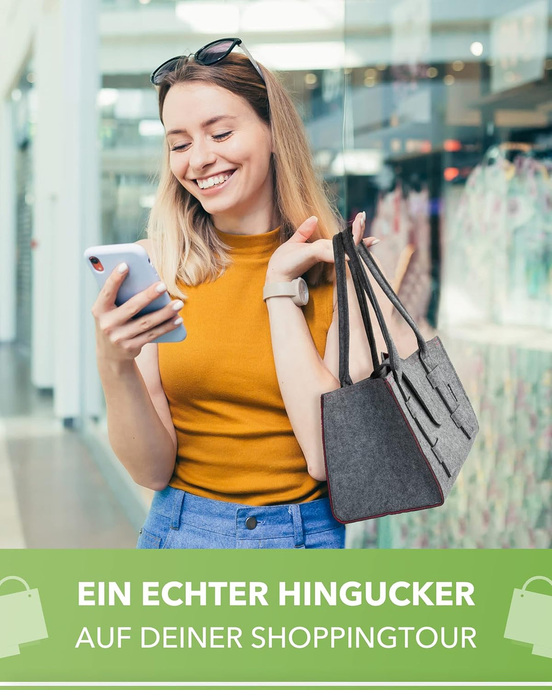 Tebewo Handtasche,Shopping Bag aus Filz, verschliessbare Einkaufs-Tasche mit Henkel, Einkaufskorb, F