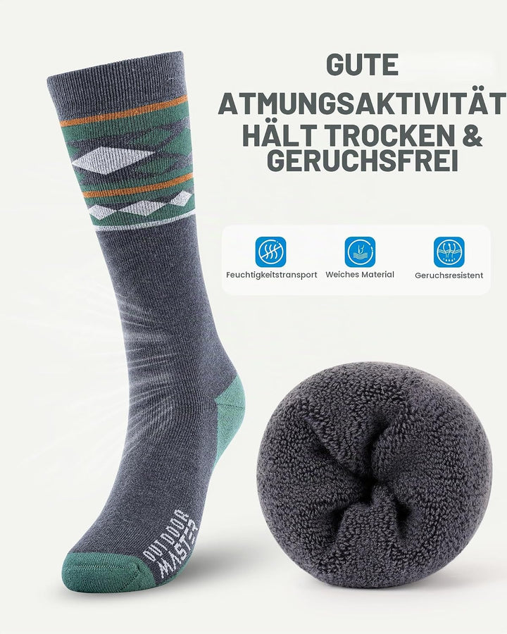 OutdoorMaster 2 Paar Unisex Merinowolle Skisocken für Damen &amp; Herren, Winter Snowboarding Atmungsakt