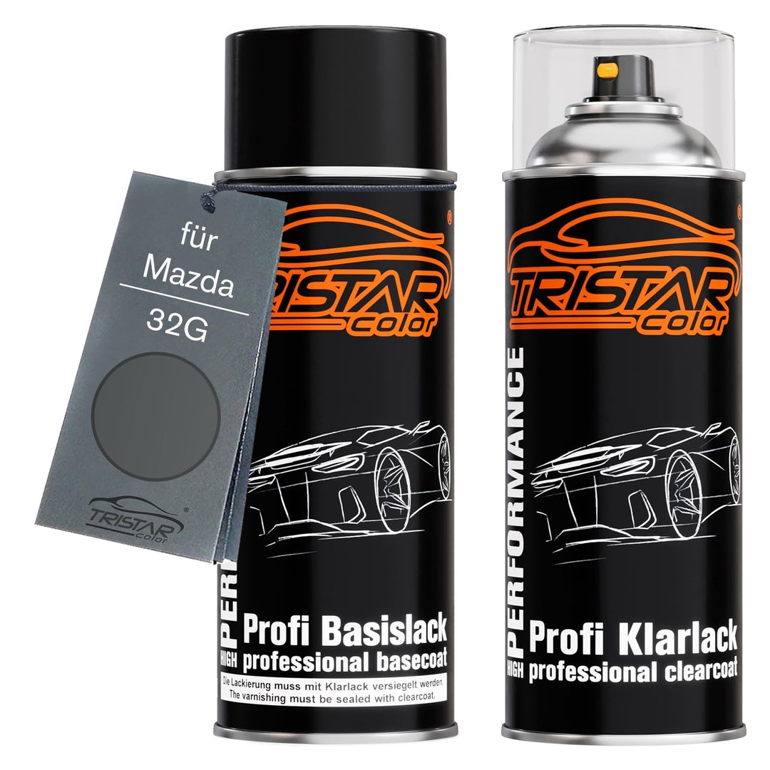 TRISTARcolor Autolack Spraydosen Set für Mazda 32G Brilliant Carbon Grey Metallic Basislack Klarlack