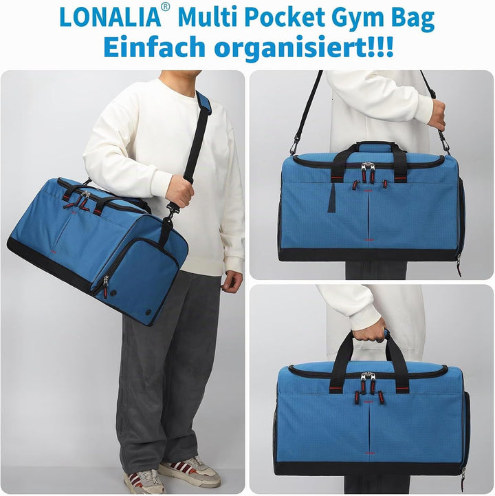 55L Sporttasche &amp; Reisetasche für Herren Gross - mit Schuhfach &amp; Nassfach - Trainingstasche, Tasche