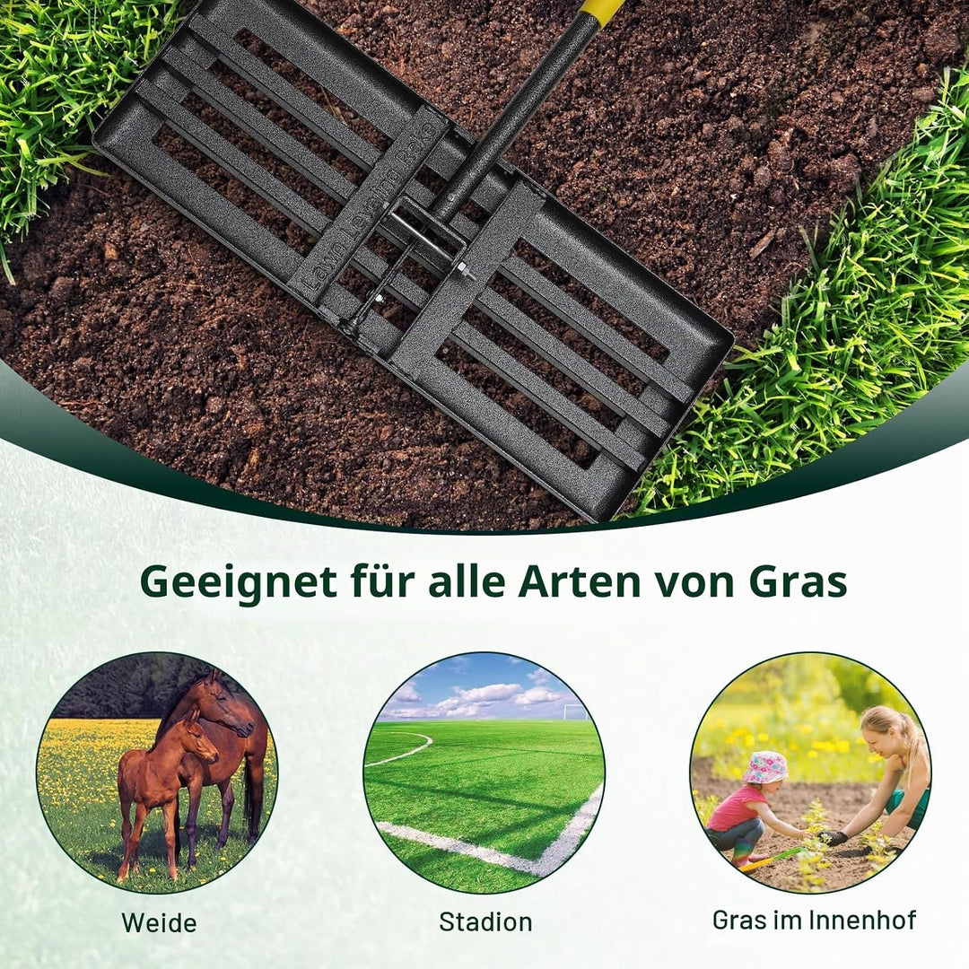 Rasenrechen 220cm, klappbarer Nivellierrechen mit 68x25cm Kopf für Rasenplanierung, Erdboden Verteil