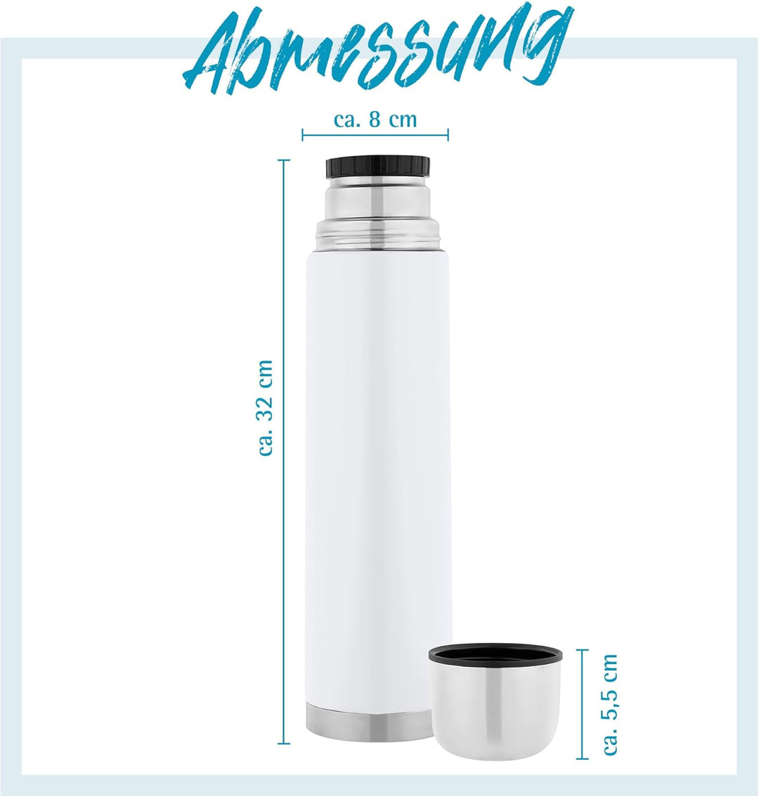 GRÄWE Thermoflasche, Edelstahl, 1L Vakuum-Isolierte Isolierflasche mit Drehverschluss und Trinkbeche