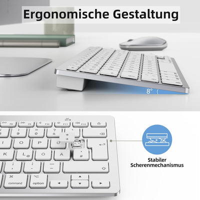 OMOTON Bluetooth Tastatur Maus Set für Mac, Kompakte kabellose Tastatur und Maus kombination kompati