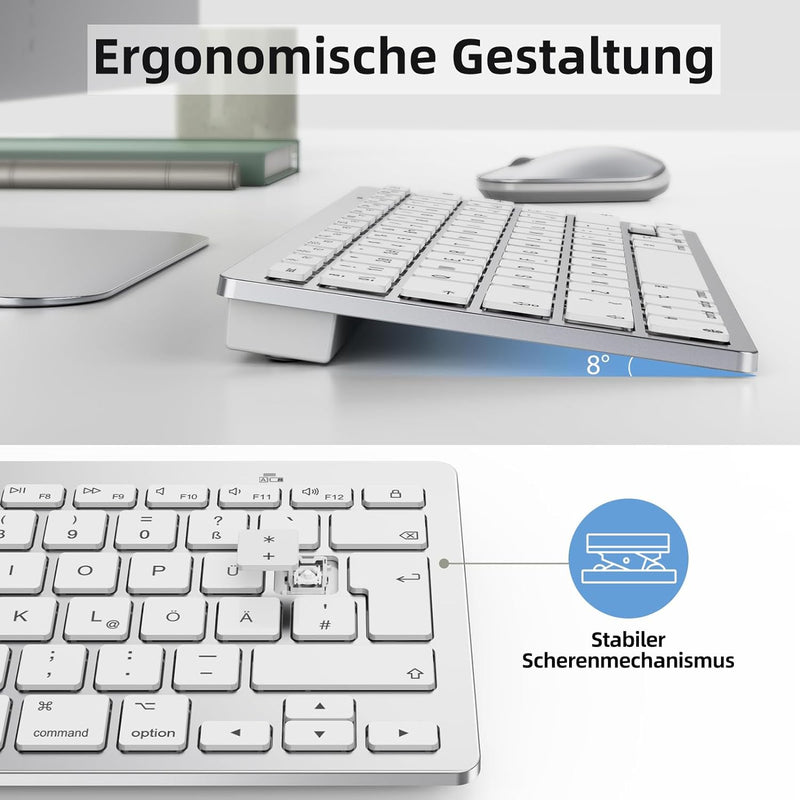 OMOTON Bluetooth Tastatur Maus Set für Mac, Kompakte kabellose Tastatur und Maus kombination kompati