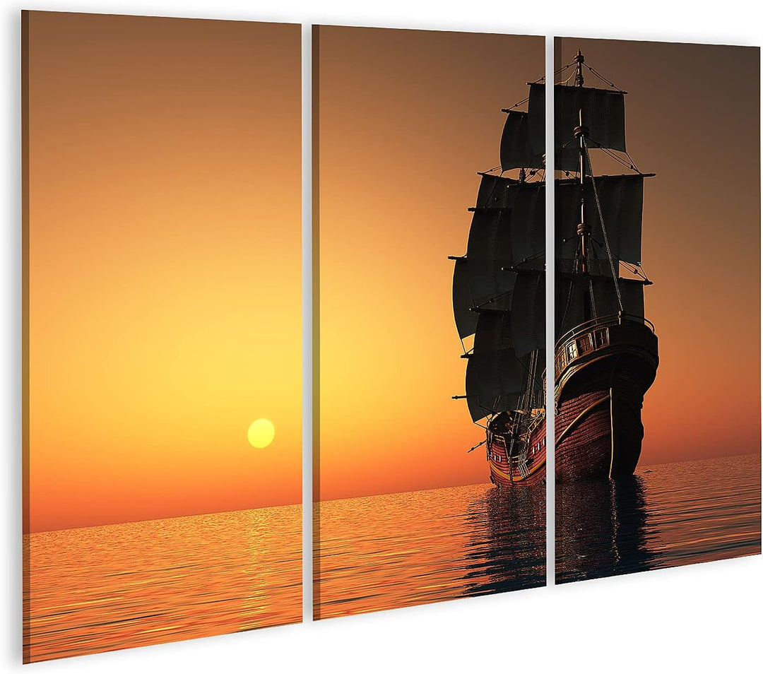 islandburner Bild auf Leinwand Segelboot Abendlandschaft Segelschiff Meer Wandbild Poster Kunstdruck