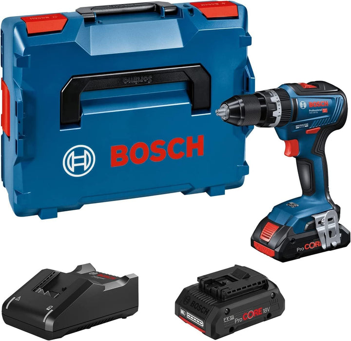 Bosch Professional Akku Schlagbohrmaschine GSB 18V-55 (2x 4,0 Ah ProCore Akku, in L-BOXX) Blau + 3x