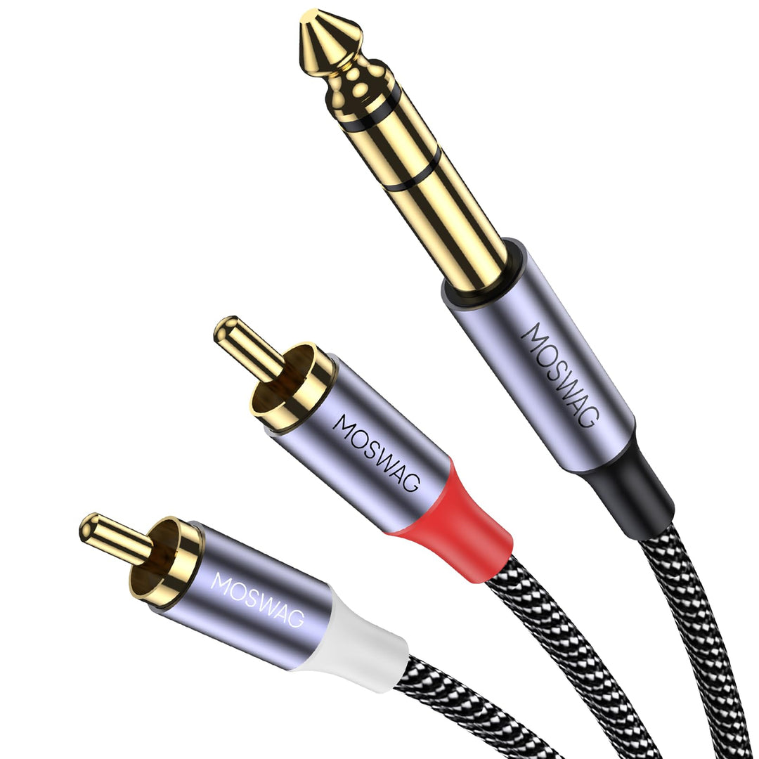 MOSWAG 6,35mm auf Dual Cinch TRS Audio Y Splitter Kabel/Adapter 10M | Harte Nylon gewebte RCA Kabel