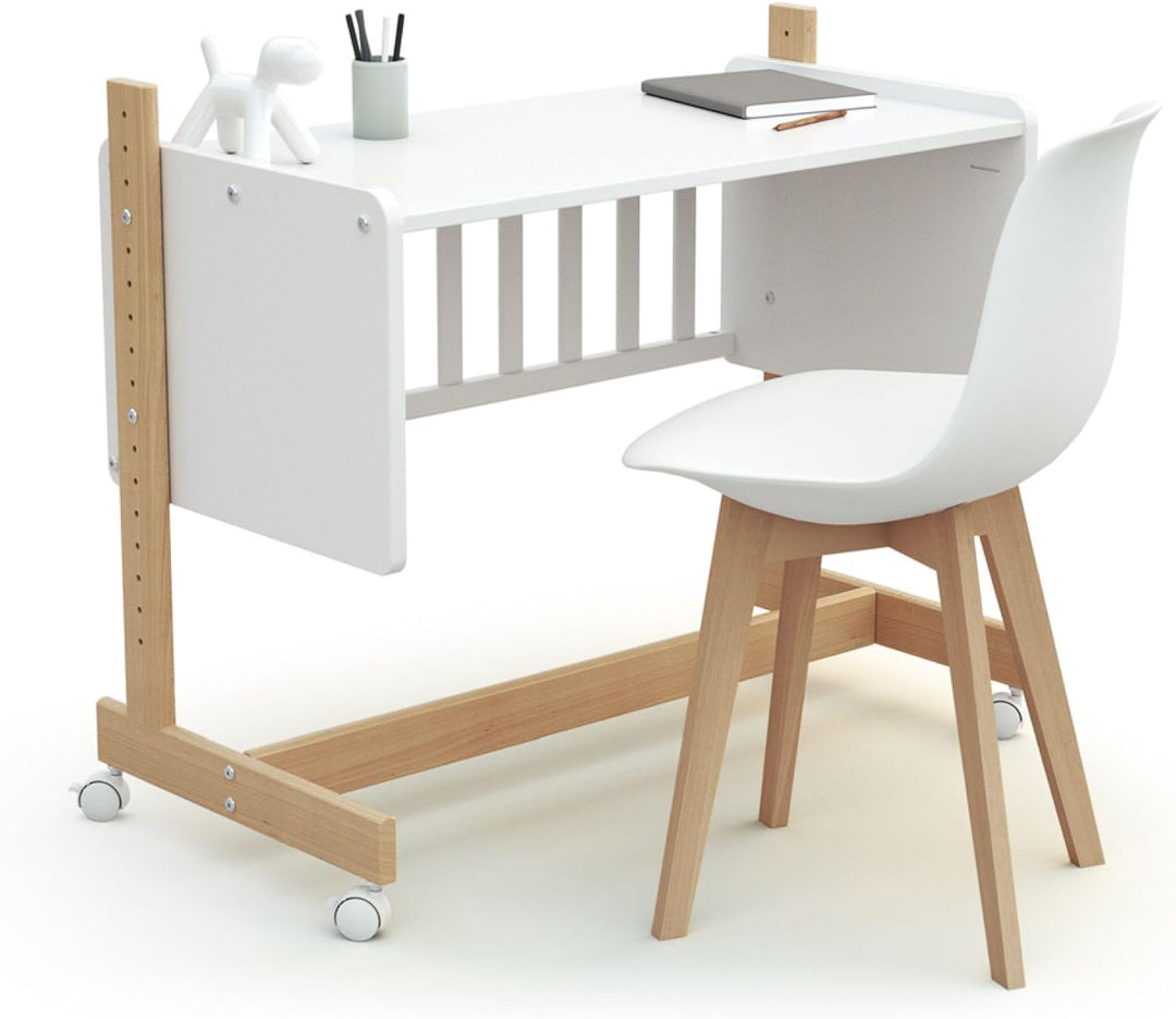 AT4 - Umwandelbare Co-Sleeping-Wiege CONFORT Holz Weiss und Buche Lackiert 40 x 80 Kinderbett Weiss/