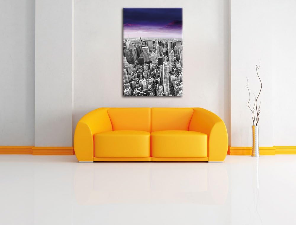 Pixxprint riesige Skyline von New York am späten Abend schwarz/weiss, Format: 80x120 auf hochkantige