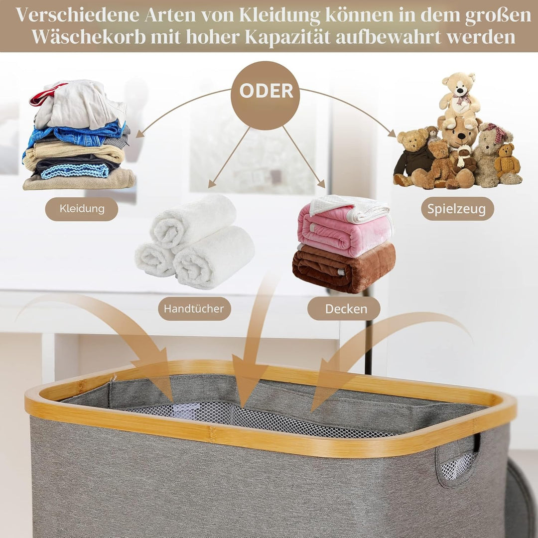 Wäschekorb mit Deckel 110L, XL-Extra grosser Wäschesammler mit Herausnehmbarer und Waschbarer Innent