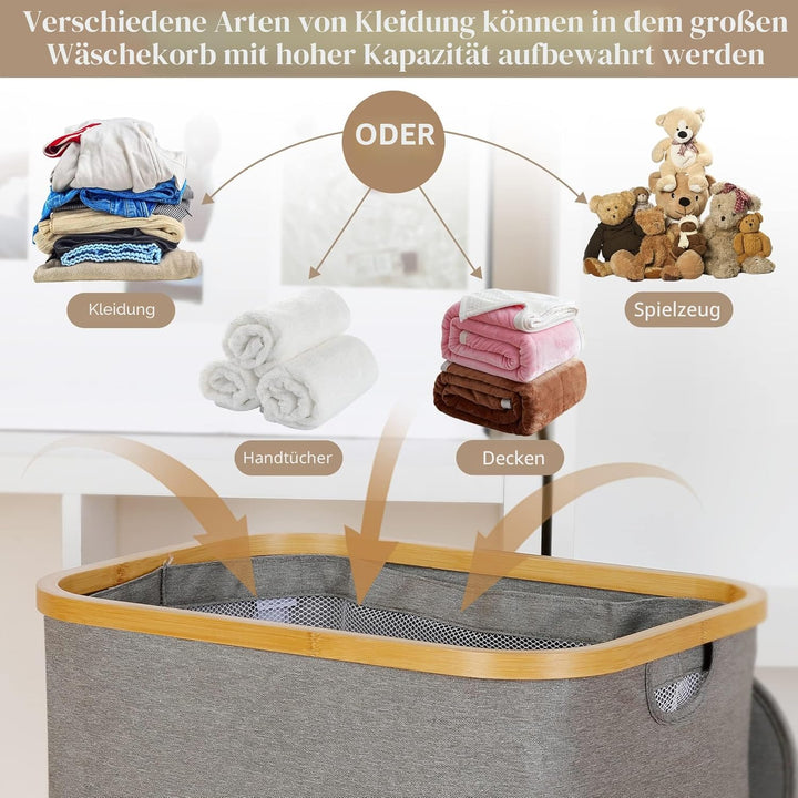 Wäschekorb mit Deckel 110L, XL-Extra grosser Wäschesammler mit Herausnehmbarer und Waschbarer Innent